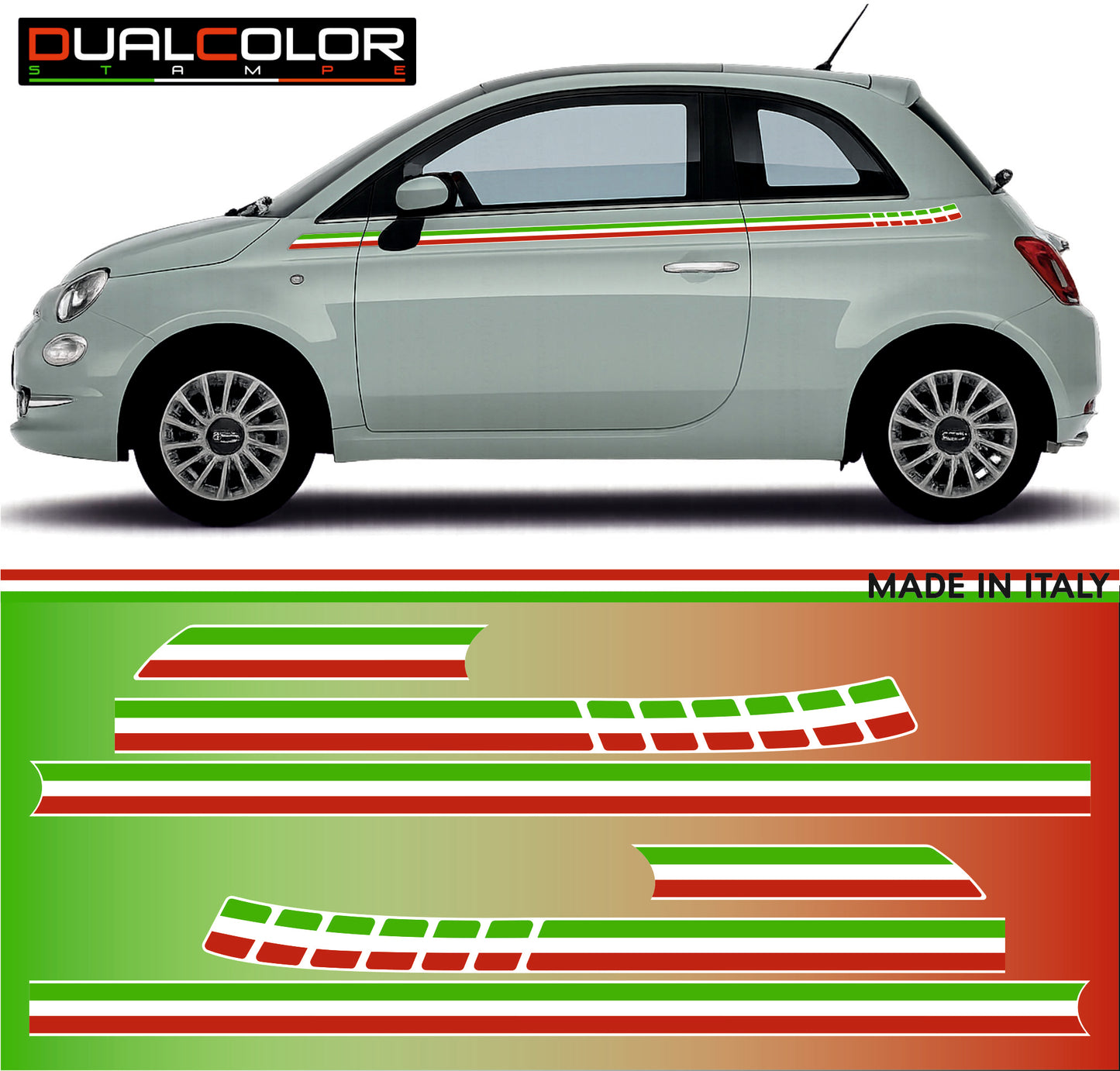 DualColor Prints Stickers Compatible con Fiat 500 universal stickers tuning stars decal side car stickers COD.0284