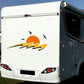 Set Adesivi Camper Tramonto con Onde e Uccelli – Decorazioni Laterali in PVC Air Free (14 Pezzi) 0458