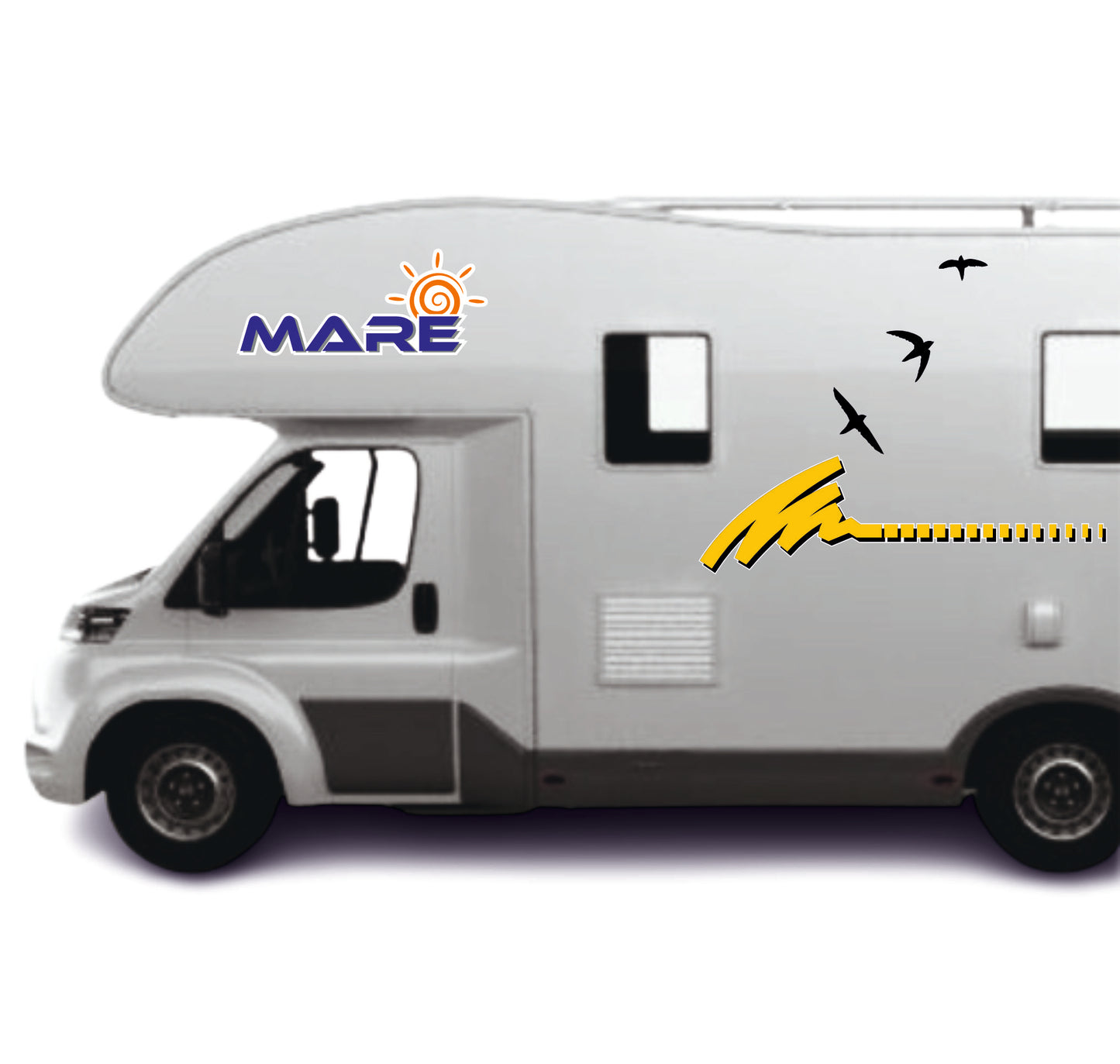 Set Adesivi Camper e Barche con Logo Mare e Gabbiani – Decorazioni Nautiche PVC Air Free (10 Pezzi) 0460