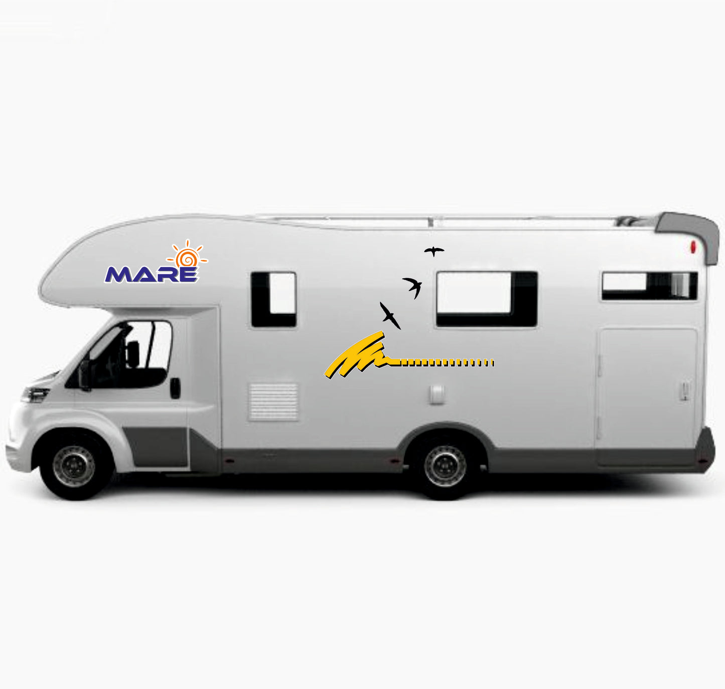 Set Adesivi Camper e Barche con Logo Mare e Gabbiani – Decorazioni Nautiche PVC Air Free (10 Pezzi) 0460