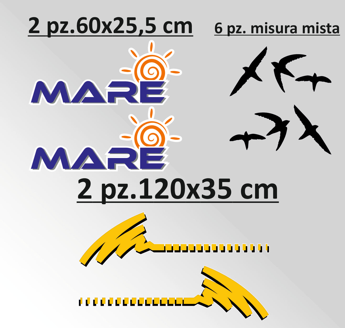 Set Adesivi Camper e Barche con Logo Mare e Gabbiani – Decorazioni Nautiche PVC Air Free (10 Pezzi) 0460