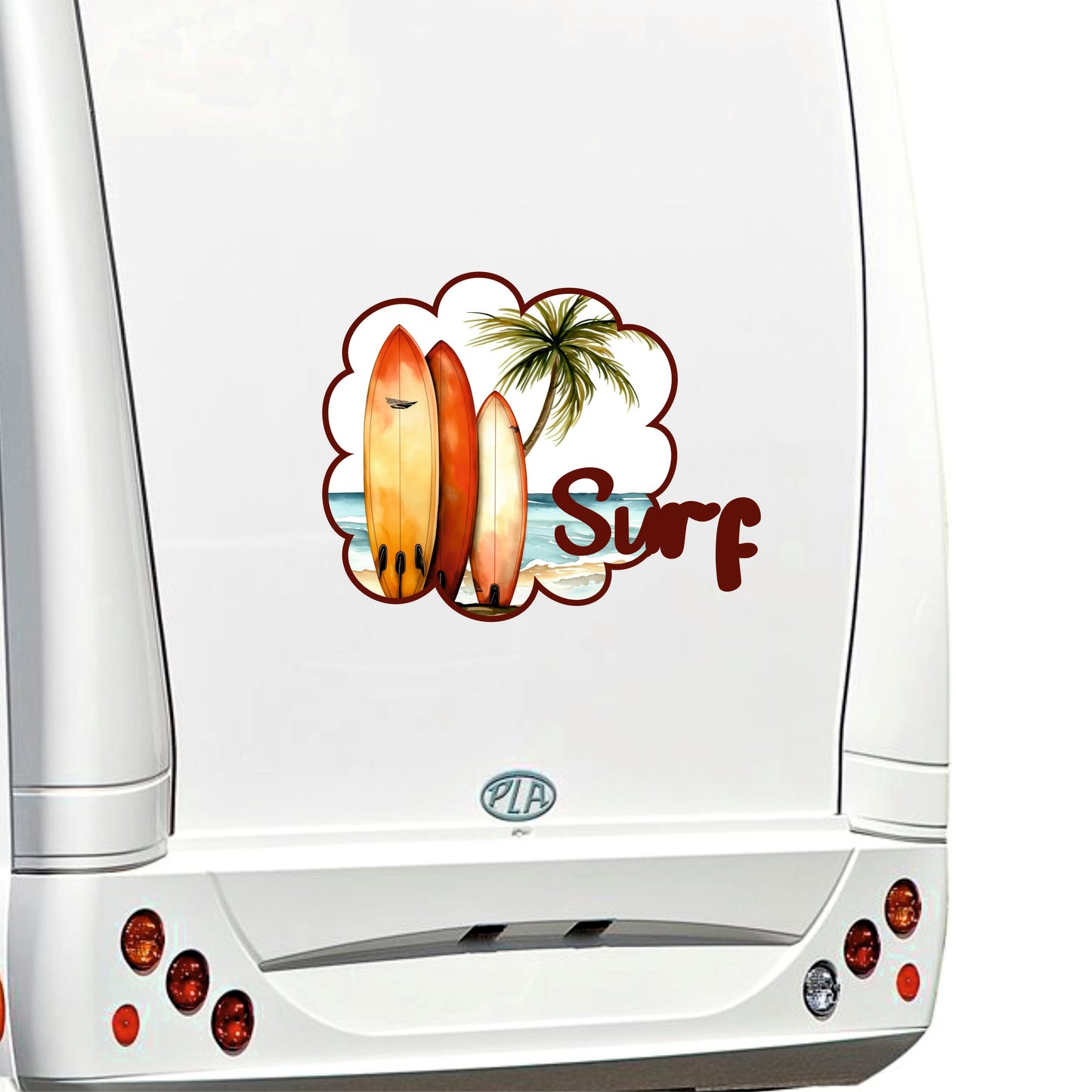 Adesivi per Camper Esterni Grandi, Sticker Surf con Tavole da Surf, Palme e Scritta Surf, Decorazione per Camper 0465