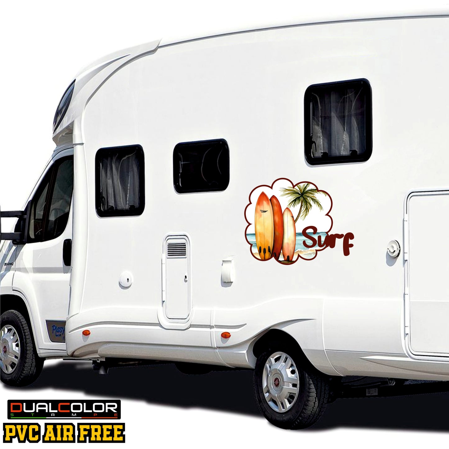 Adesivi per Camper Esterni Grandi, Sticker Surf con Tavole da Surf, Palme e Scritta Surf, Decorazione per Camper 0465