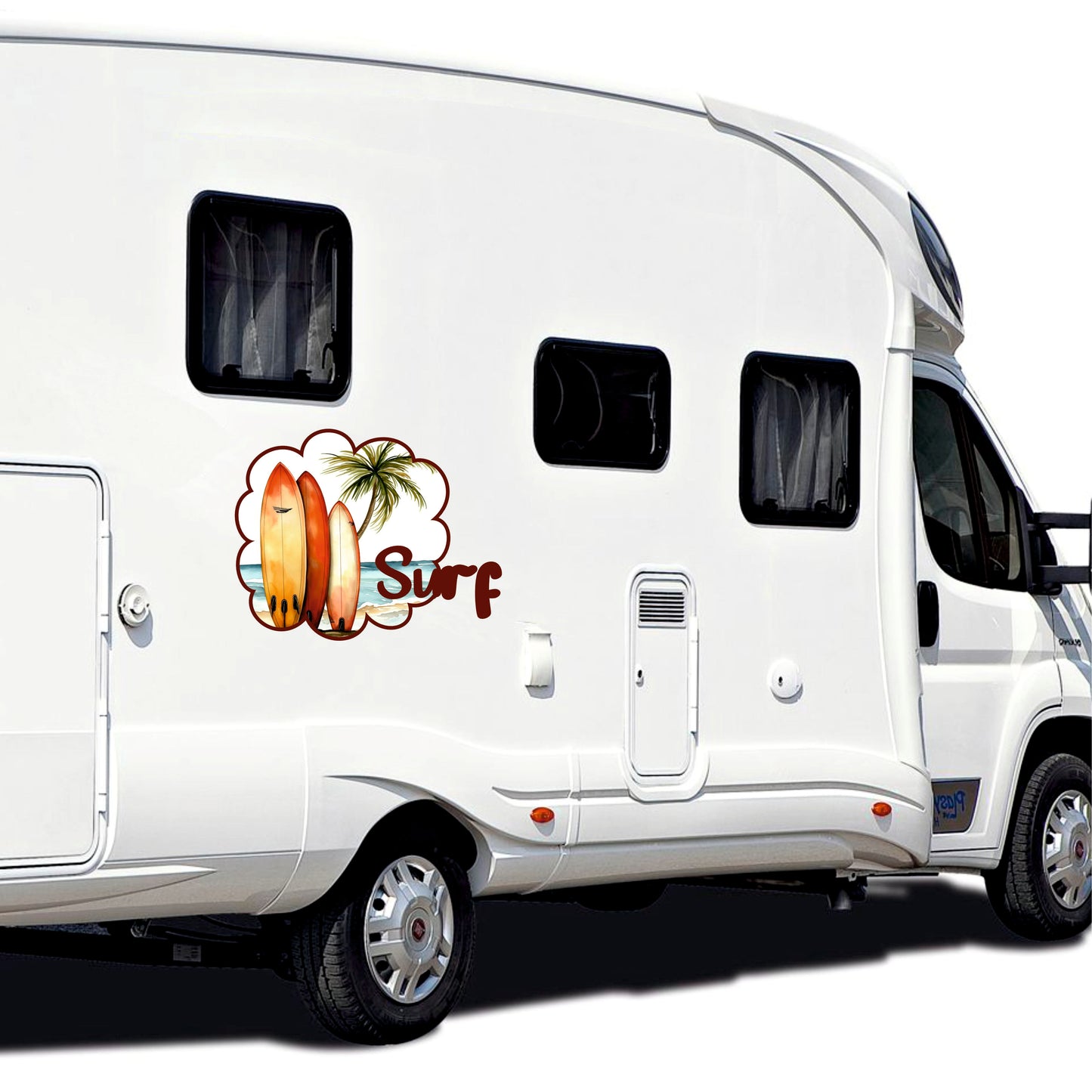 Adesivi per Camper Esterni Grandi, Sticker Surf con Tavole da Surf, Palme e Scritta Surf, Decorazione per Camper 0465