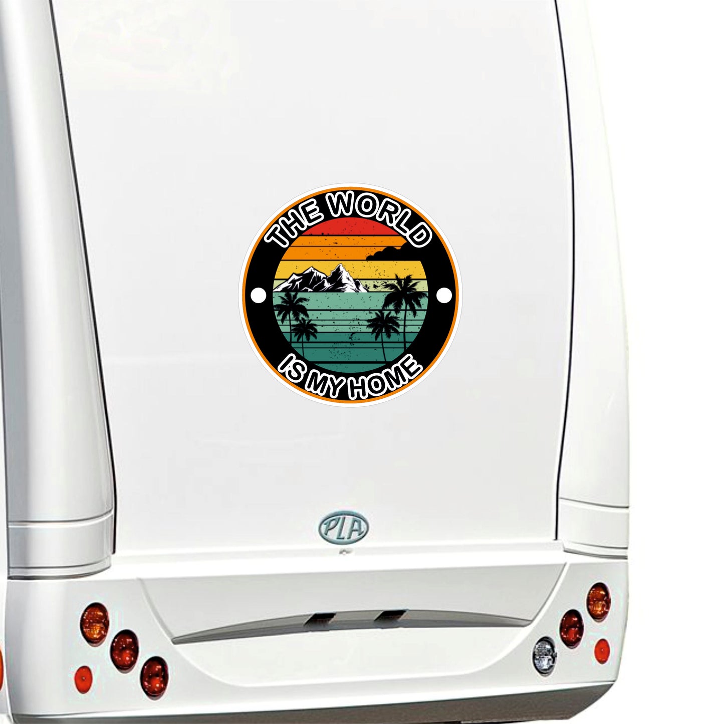 Adesivi Camper frase 'The World Is My Home', PVC Air Free, Rotondi, 2 Pezzi, 50x50 cm sticker caravan roulotte- accessori grafiche 0466