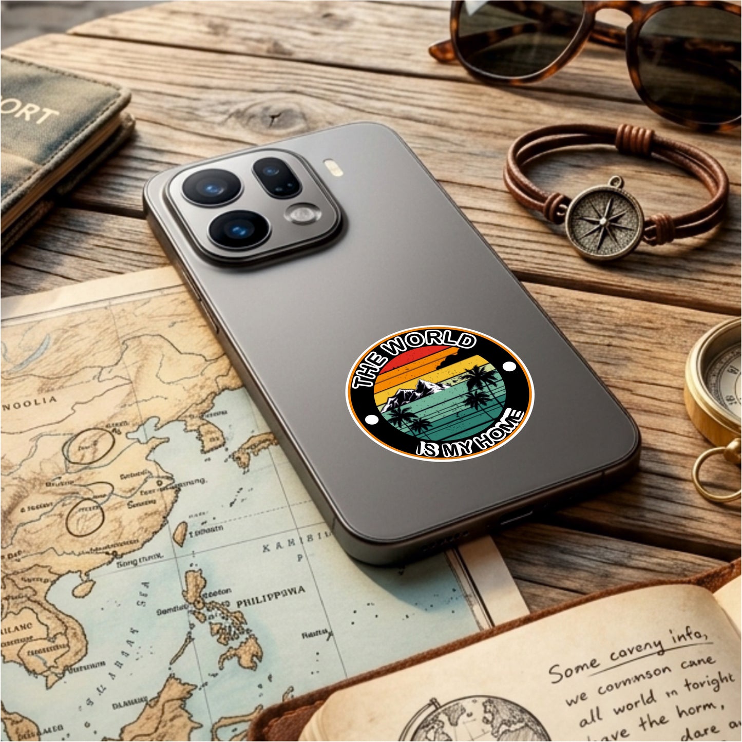 Adesivi Camper frase 'The World Is My Home', PVC Air Free, Rotondi, 2 Pezzi, 50x50 cm sticker caravan roulotte- accessori grafiche 0466