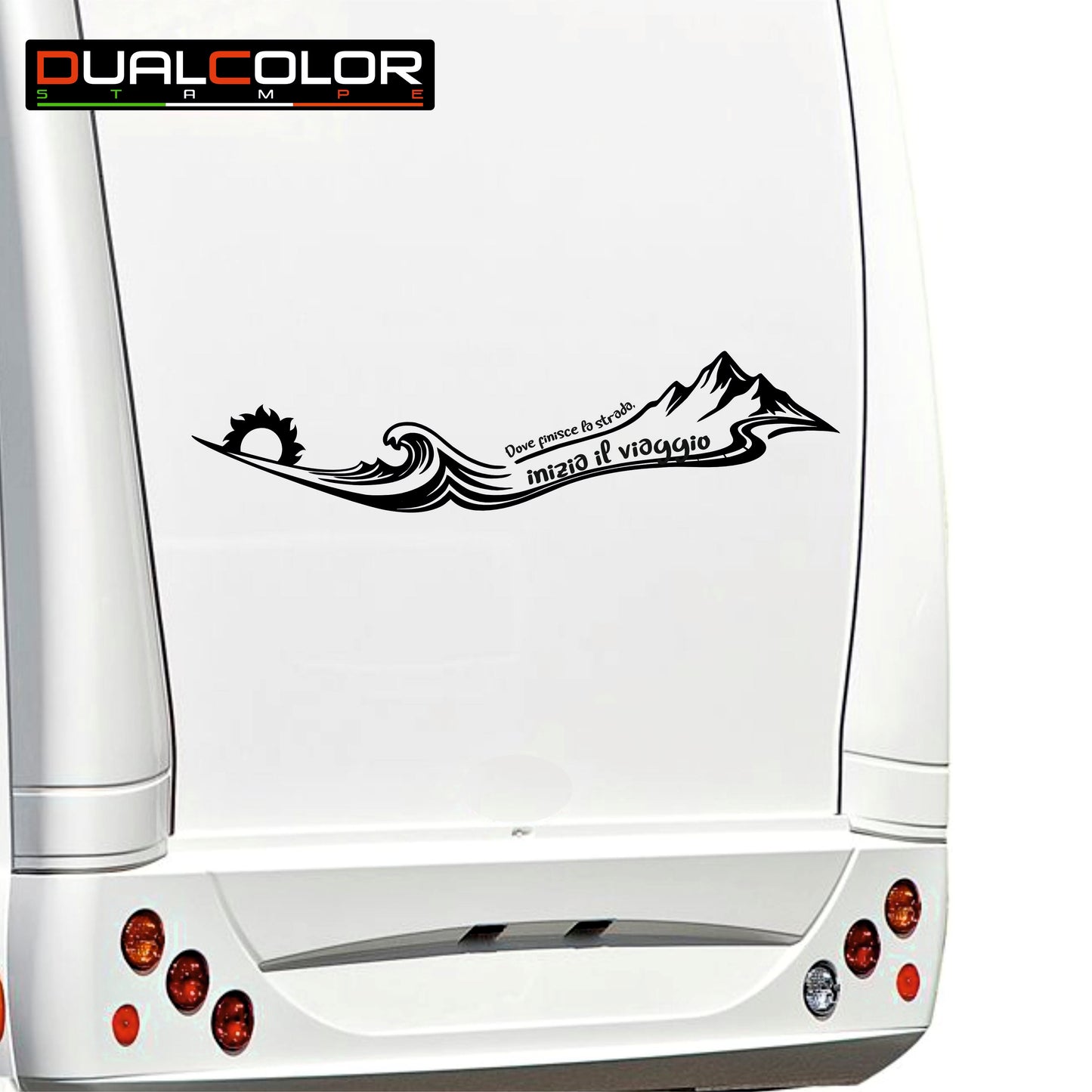 Adesivi Camper con Frasi, Stickers Onde Mare e Montagne, 2 Pezzi, 100x20 cm, Nero, PVC Air Free 0469