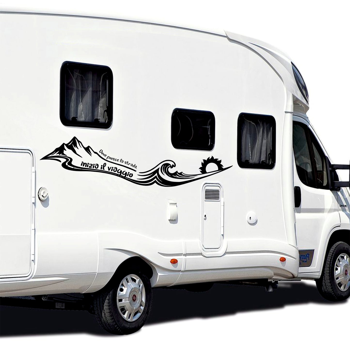 Adesivi Camper con Frasi, Stickers Onde Mare e Montagne, 2 Pezzi, 100x20 cm, Nero, PVC Air Free 0469