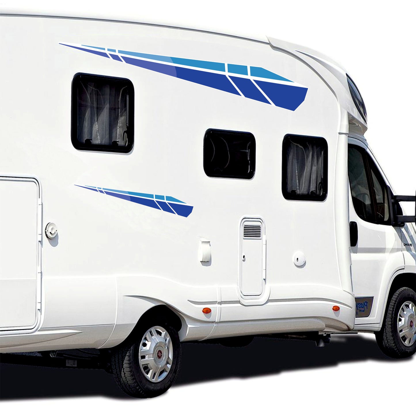 Adesivi per Camper in PVC Air Free, Blu, Design Geometrico, 2 Pezzi, 50x7 cm e 100x14 cm 0471