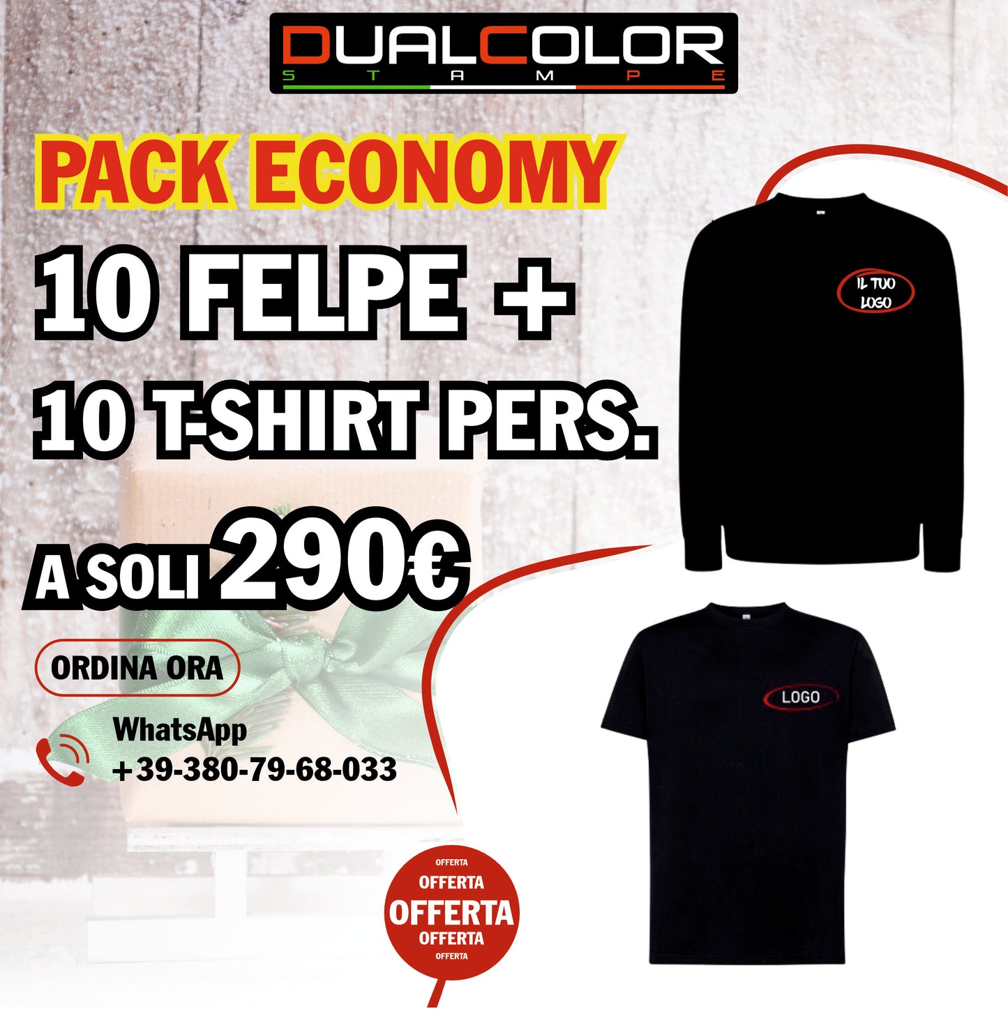 Bundle 10 Felpe Girocollo + 10 t-shirtPersonalizzate – 290 €