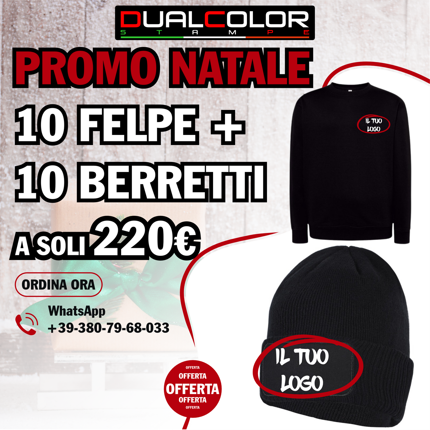 Bundle 10 Felpe Girocollo + 10 Berretti Personalizzati – 220 €