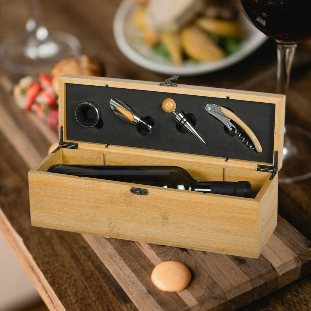 Set di utensili per il vino , regali per gli sposi, regali per feste di matrimonio cavatappi apribottiglie, set regalo ecosostenibile bamboo