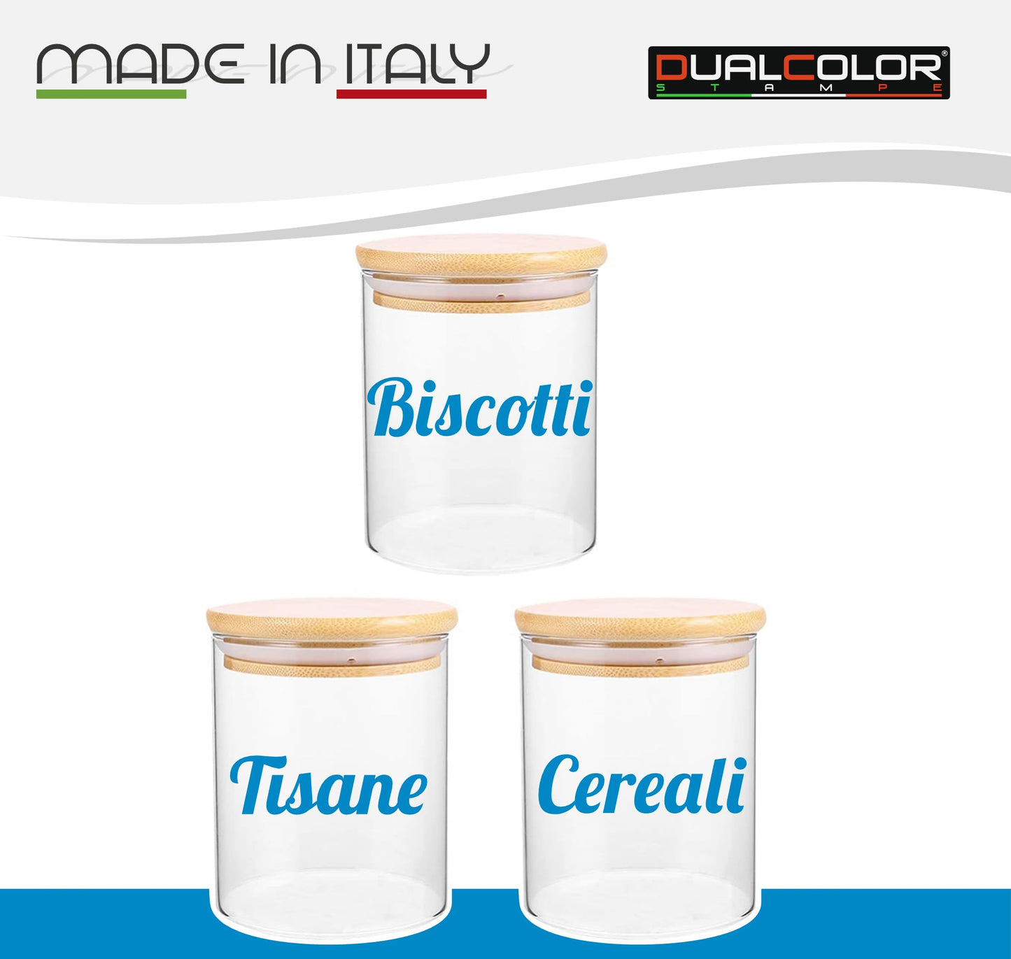DualColorStampe Adesivi per barattoli cucina, per biscotti tisane e cereali per dispensa, stickers eleganti, in materiale Impermeabile e lavabile - I0151