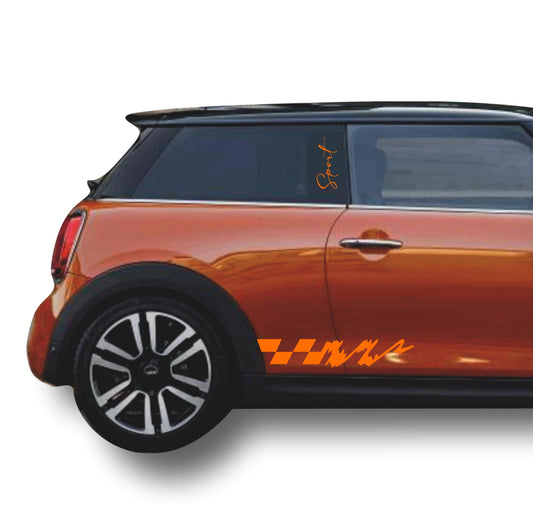 DualColorStampe Adesivi compatibili con MINI Cooper S One JCW R50 R52 R53 R56 R57 F55 F56 F57 per minigonne laterali (4 pezzi) Strisce laterali decalcomania a scacchi 0372