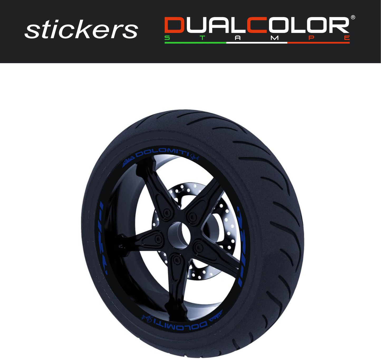 DualColorStampe Stickers Adesivi Set Completo di Cerchi Strisce per Moto per 2 Ruote da 17'' pollici strips Design Racing DOLOMITI D0119