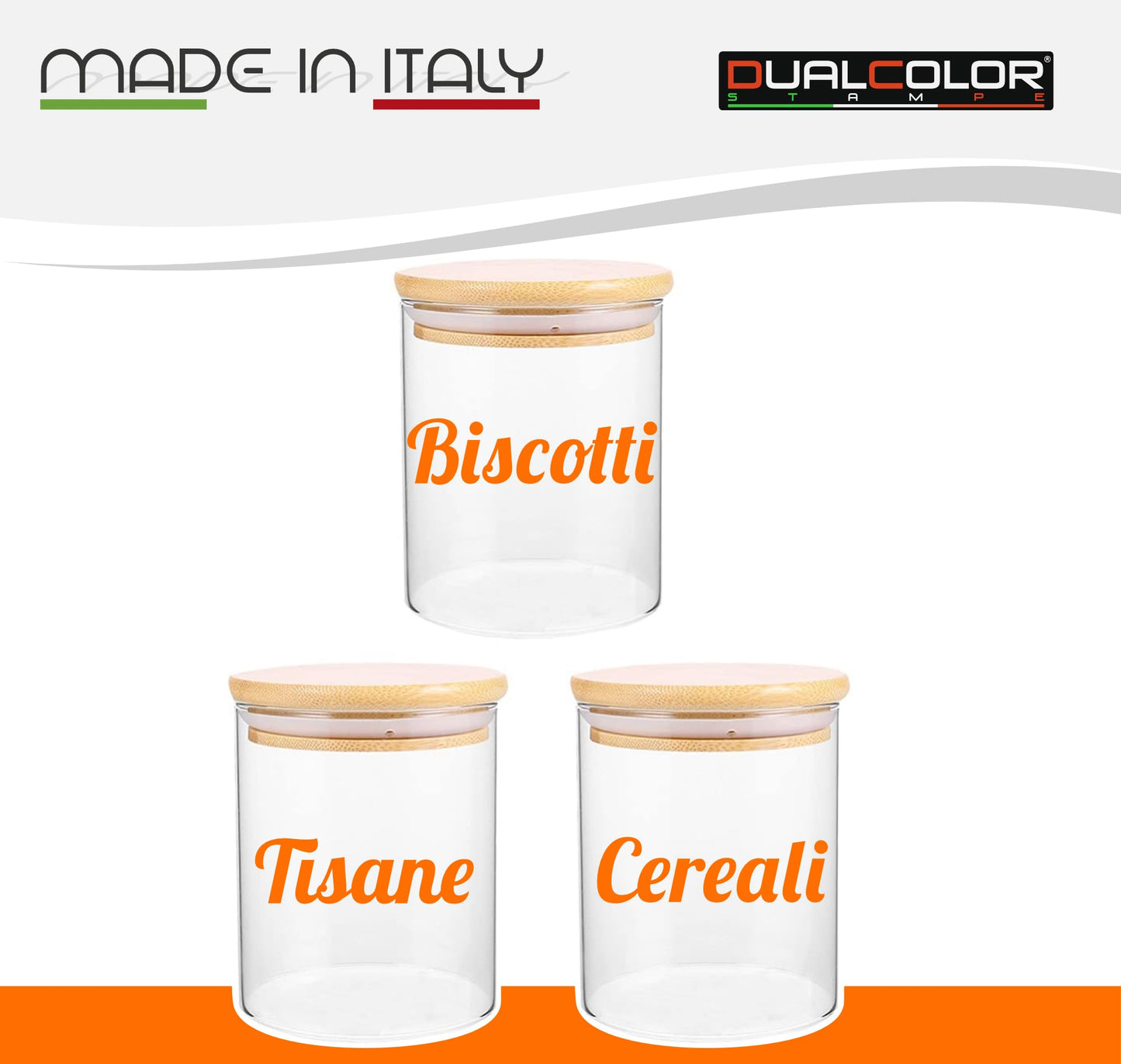 DualColorStampe Adesivi per barattoli cucina, per biscotti tisane e cereali per dispensa, stickers eleganti, in materiale Impermeabile e lavabile - I0151