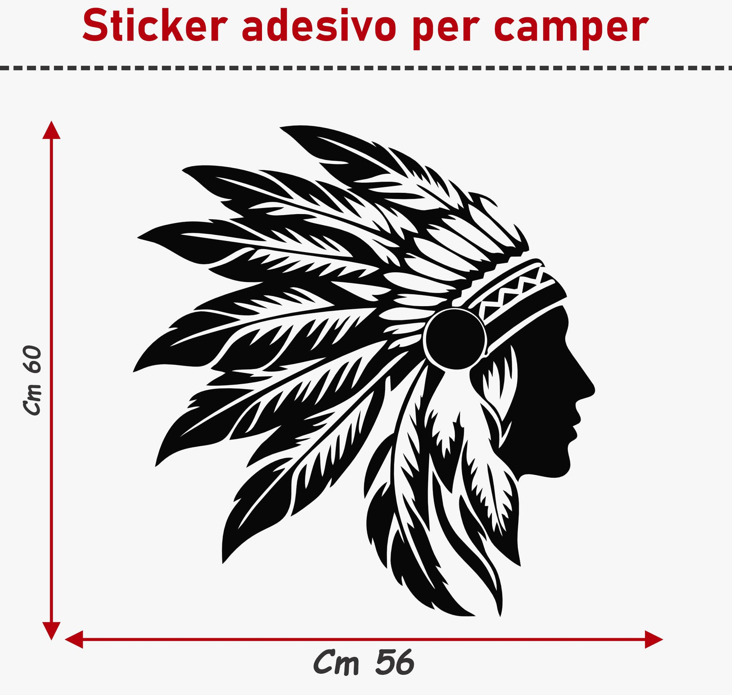 Adesivi stickers camper Indiano con piume frase frasi -caravan roulotte- accessori grafiche fiancata scegli colore cod. 0436 (cm 56 x60)