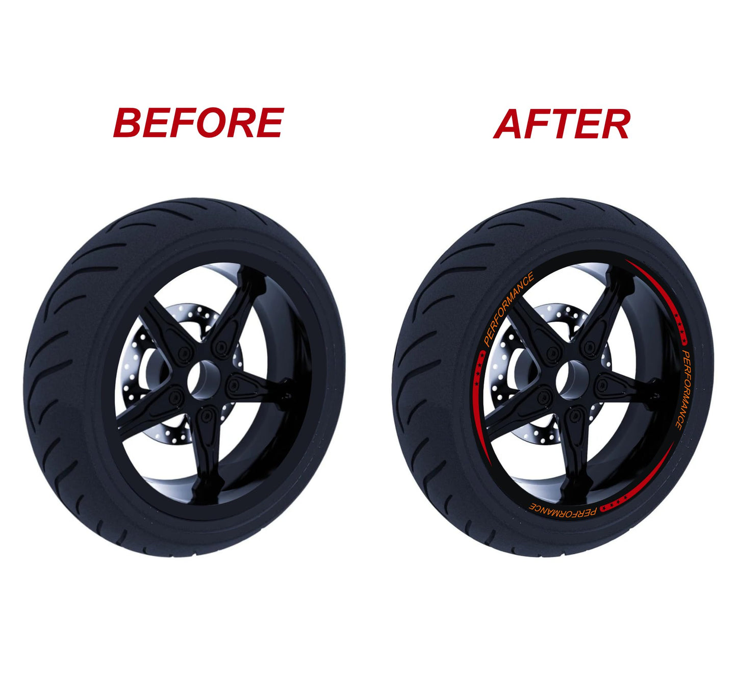 DualColorStampe Set di Strisce Cerchi Moto per 2 Ruote da 15" a 19" Pollici - Adesivi Ruote Moto Resistenti - Adesivi Cerchi Moto - Design Racing D0114