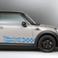 DualColorStampe Adesivi compatibili con MINI Cooper S One JCW R50 R52 R53 R56 R57 F55 F56 F57 per minigonne laterali (2 pezzi) Strisce laterali decalcomania a scacchiera 0371