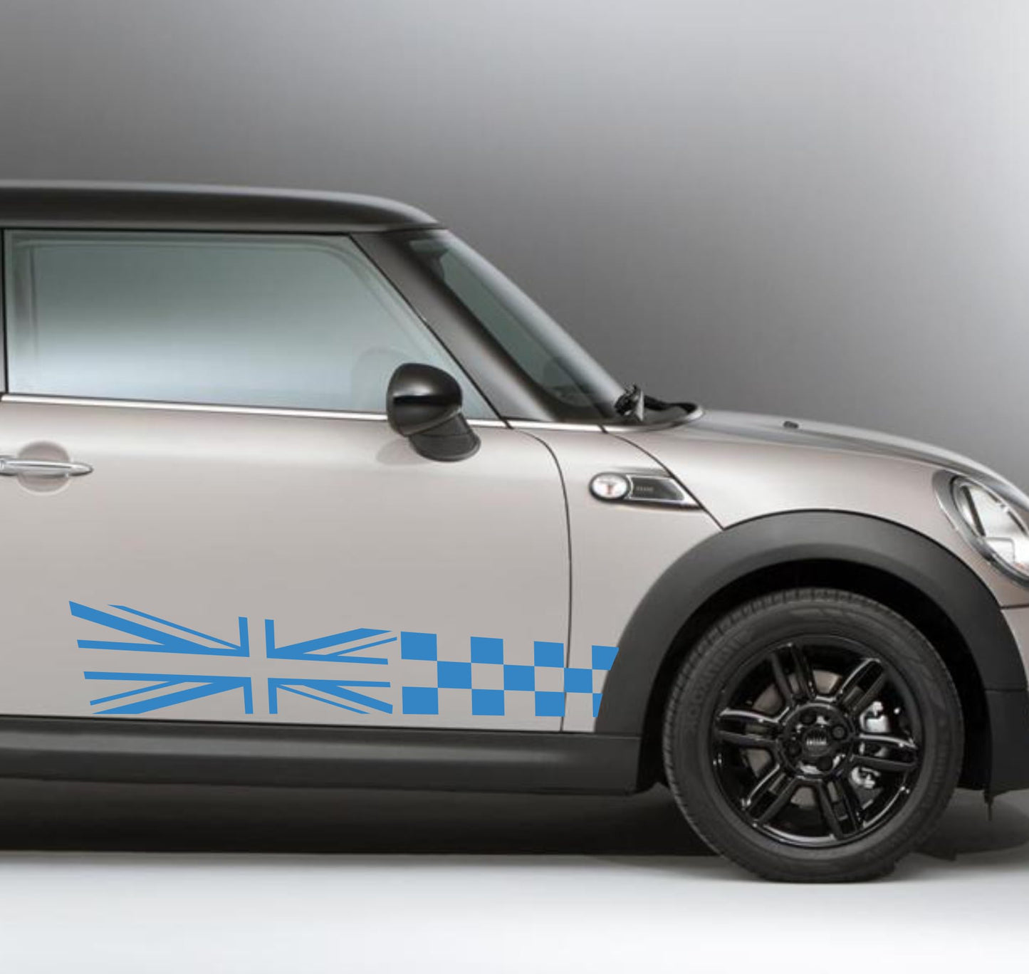 DualColorStampe Adesivi compatibili con MINI Cooper S One JCW R50 R52 R53 R56 R57 F55 F56 F57 per minigonne laterali (2 pezzi) Strisce laterali decalcomania a scacchiera 0371