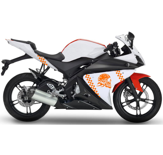 DualColorStampe Adesivi Compatibili con Yamaha YZF-R125 R125 - Design Scacchiera Teschio - Personalizzazione Moto M0166