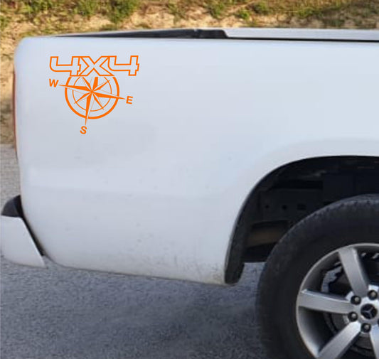 DualColorStampe® ADESIVI PER PICKUP 4X4 OFF ROAD BUSSOLA ROSA DEI VENTI (2 PZ DX-SX) Fuoristrada accessori stickers decal auto 0407