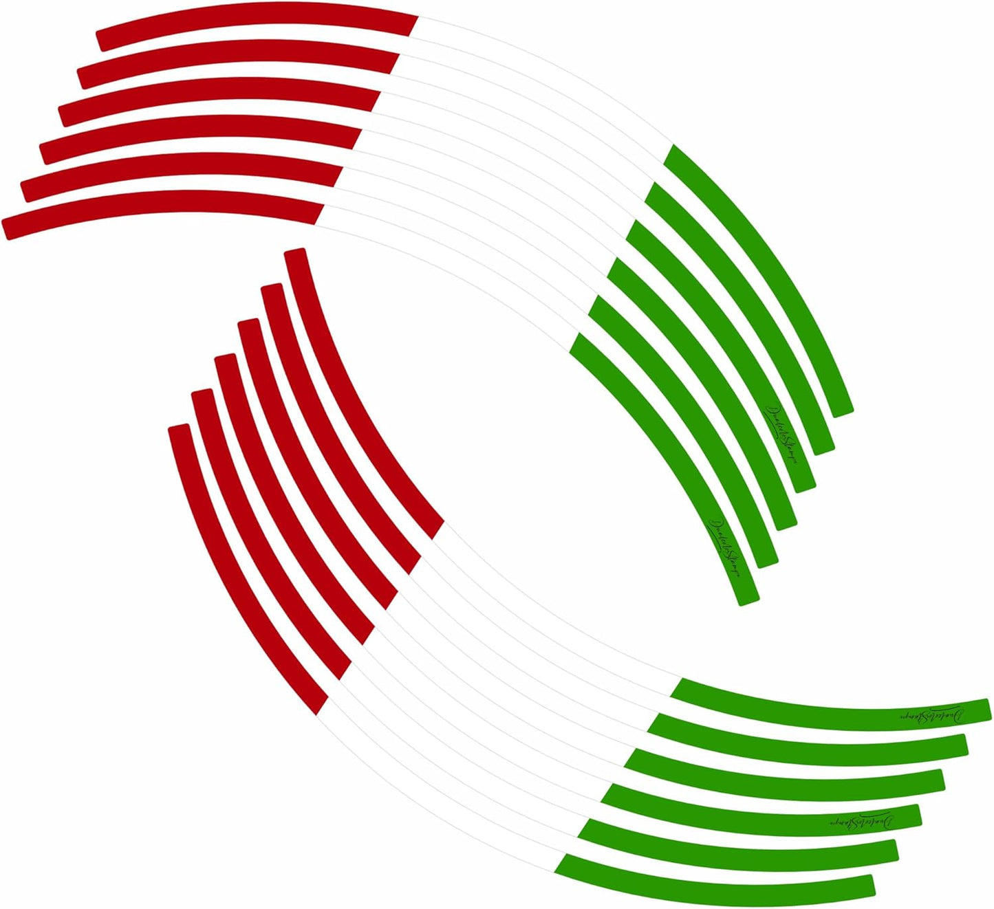 Strisce Cerchi Moto con colori della BANDIERA ITALIANA per 2 Ruote da 15" a 19" Pollici D0152