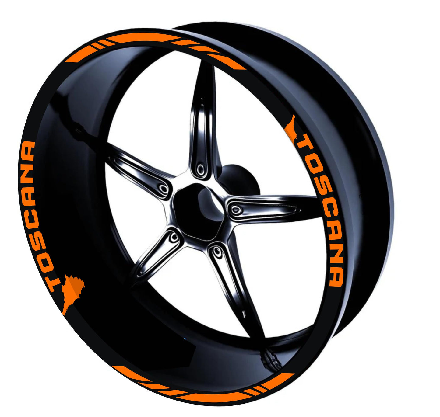 DualColorStampe Stickers Adesivi Set Completo di Cerchi Strisce per Moto per 2 Ruote da 17'' pollici strips Design Racing regione TOSCANA D0120