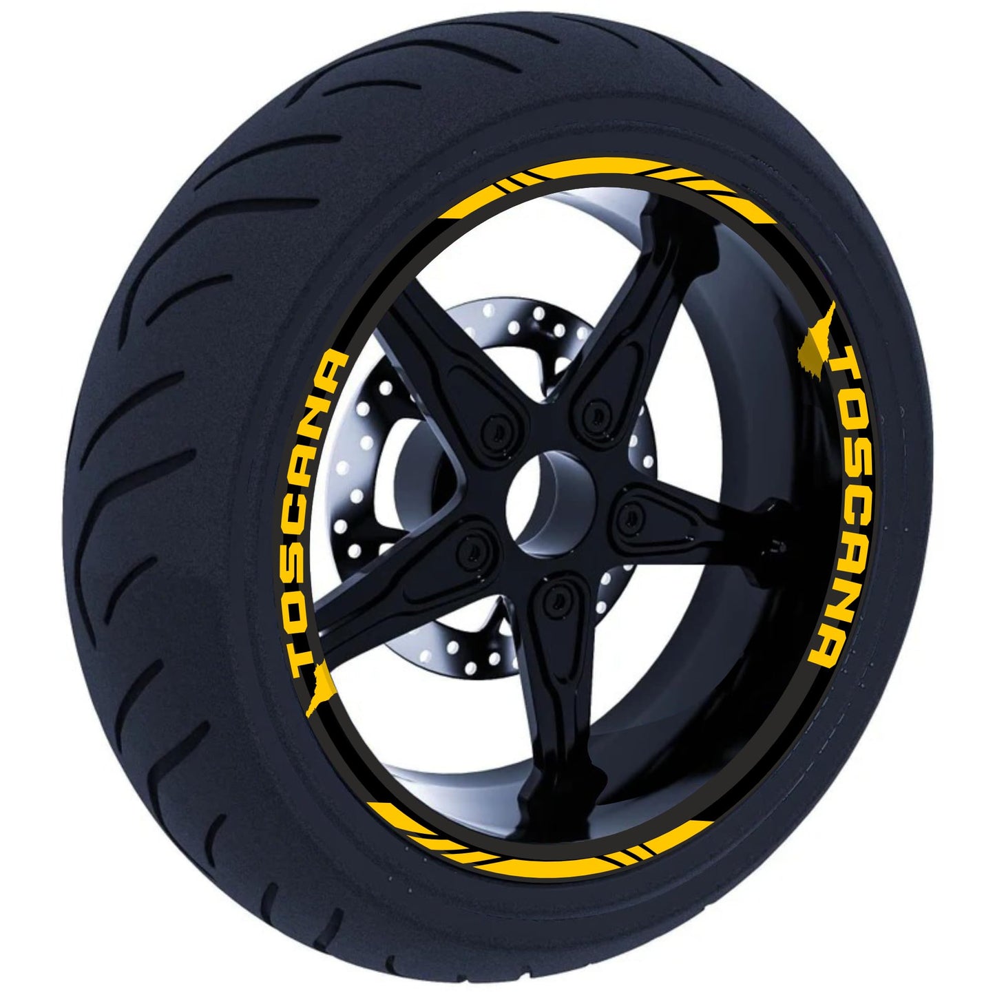 DualColorStampe Stickers Adesivi Set Completo di Cerchi Strisce per Moto per 2 Ruote da 17'' pollici strips Design Racing regione TOSCANA D0120