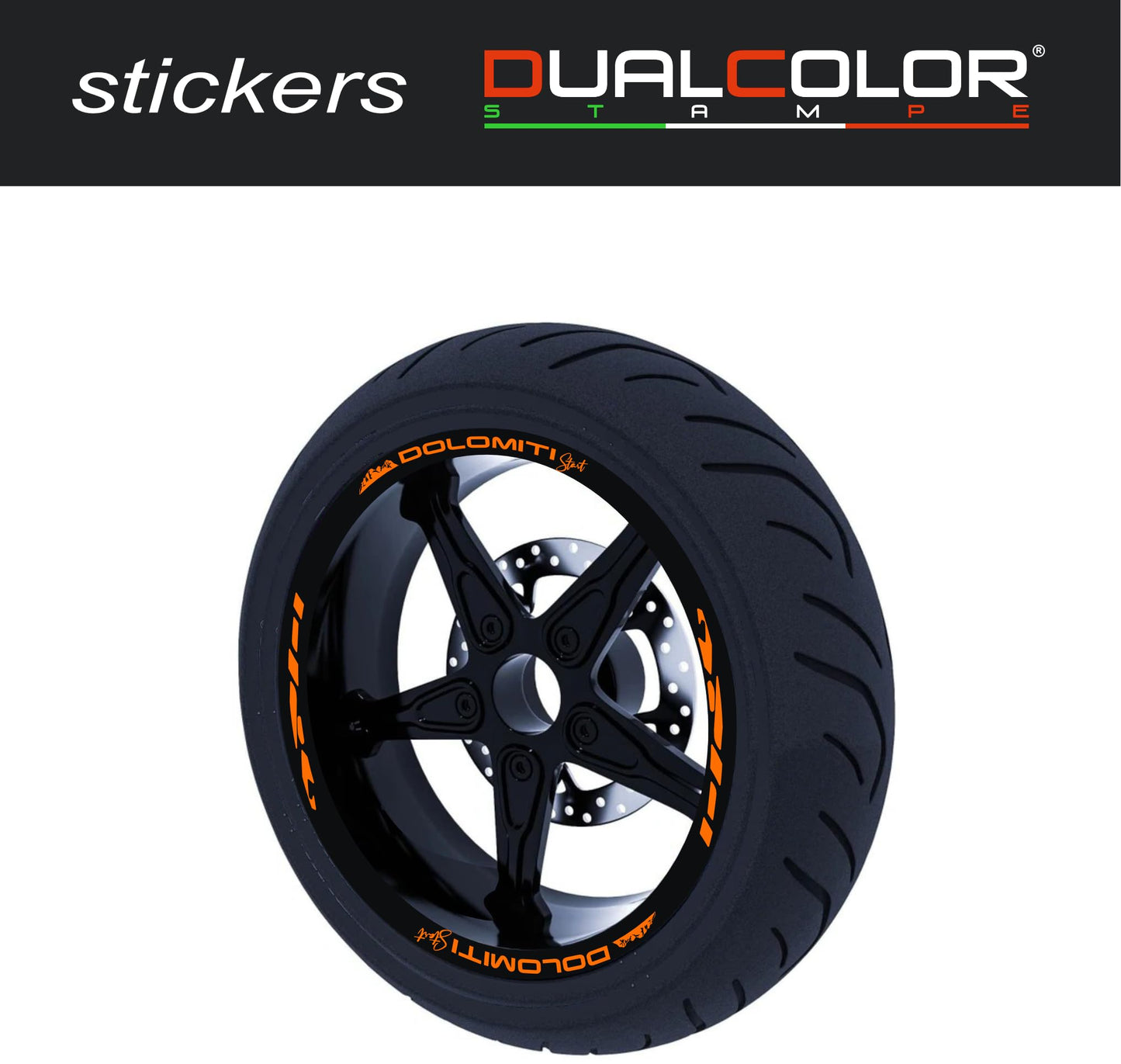 DualColorStampe Stickers Adesivi Set Completo di Cerchi Strisce per Moto per 2 Ruote da 17'' pollici strips Design Racing DOLOMITI D0119