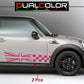 DualColorStampe Adesivi compatibili con MINI Cooper S One JCW R50 R52 R53 R56 R57 F55 F56 F57 per minigonne laterali (2 pezzi) Strisce laterali decalcomania a scacchiera 0371
