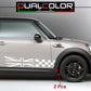 DualColorStampe Adesivi compatibili con MINI Cooper S One JCW R50 R52 R53 R56 R57 F55 F56 F57 per minigonne laterali (2 pezzi) Strisce laterali decalcomania a scacchiera 0371