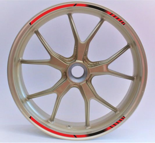 DualColorStampe Strisce Adesive Cerchi Moto 17 Pollici – Set per 2 Ruote – Design Racing Rosso e Nero – Resistenti a Pioggia e Sole – Adesivi Ruote Moto Lucidi – Modello D0134