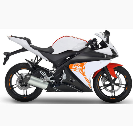 DualColorStampe Adesivi Compatibili con Yamaha YZF-R125 R125 (2014-2018) Stickers Strisce cerchi 17'' Pollici + Carena moto decalcomania teschio M0241