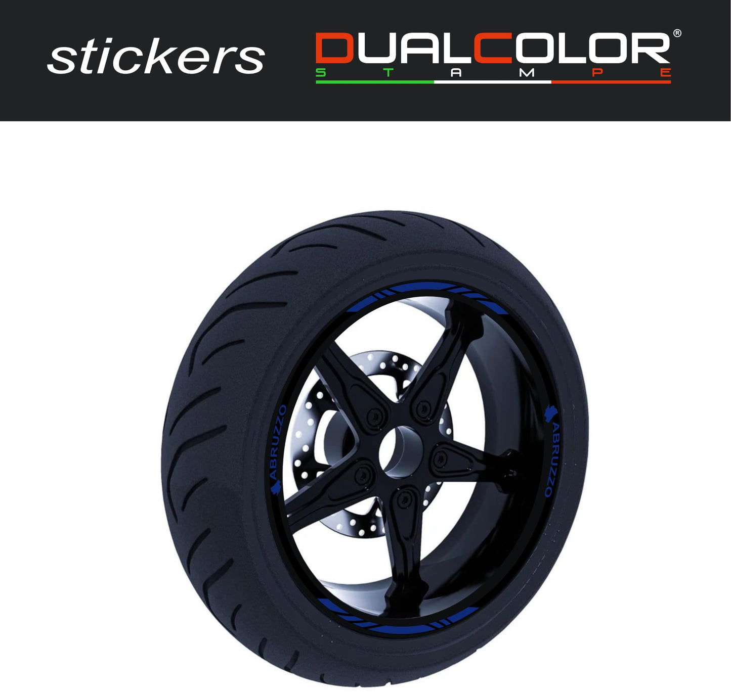 DualColorStampe Confezione Adesivi Set Completo di Cerchi Strisce per Moto per 2 Ruote da 17'' pollici strips Design Racing ABRUZZO D0117