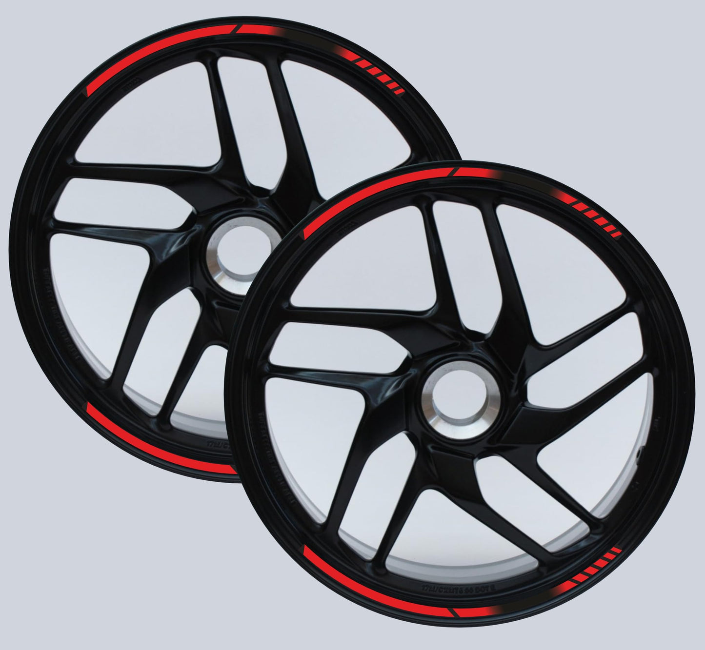 DualColorStampe Strisce Adesive Cerchi Moto 17 Pollici – Set per 2 Ruote – Design Racing Rosso e Nero – Resistenti a Pioggia e Sole – Adesivi Ruote Moto Lucidi – Modello D0134