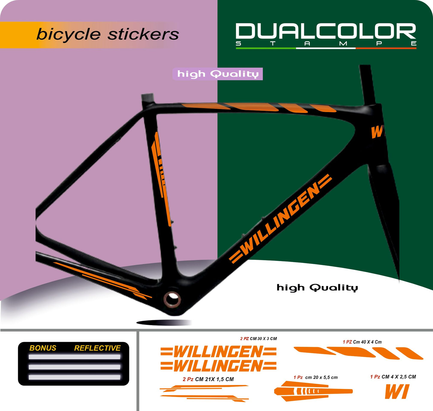 Set 7 Adesivi Stickers Decal Telaio Bici Bicicletta Kit adesivi telaio MTB BDC Universale Protezione WILLINGEN COD. B0186