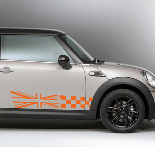 DualColorStampe Adesivi compatibili con MINI Cooper S One JCW R50 R52 R53 R56 R57 F55 F56 F57 per minigonne laterali (2 pezzi) Strisce laterali decalcomania a scacchiera 0371