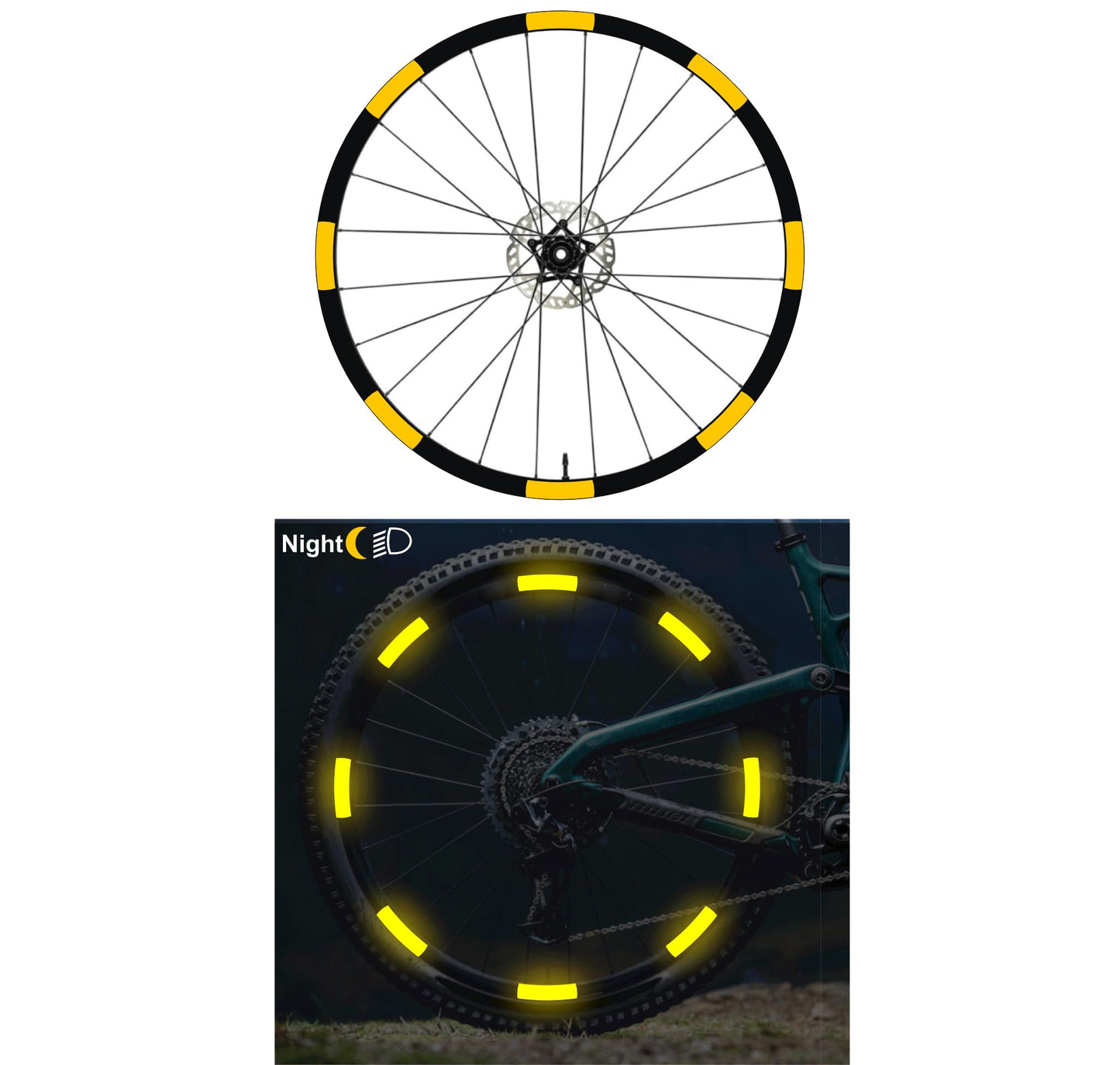 Adesivi Cerchi Bici MTB Riflettenti 26'' - 27,5'' - 28-29'' Pollici Ruota Bici MTB Bike (Set 32 PZ) catarifrangente Stickers rifrangente Cerchi MTB cerchioni COD. B0147