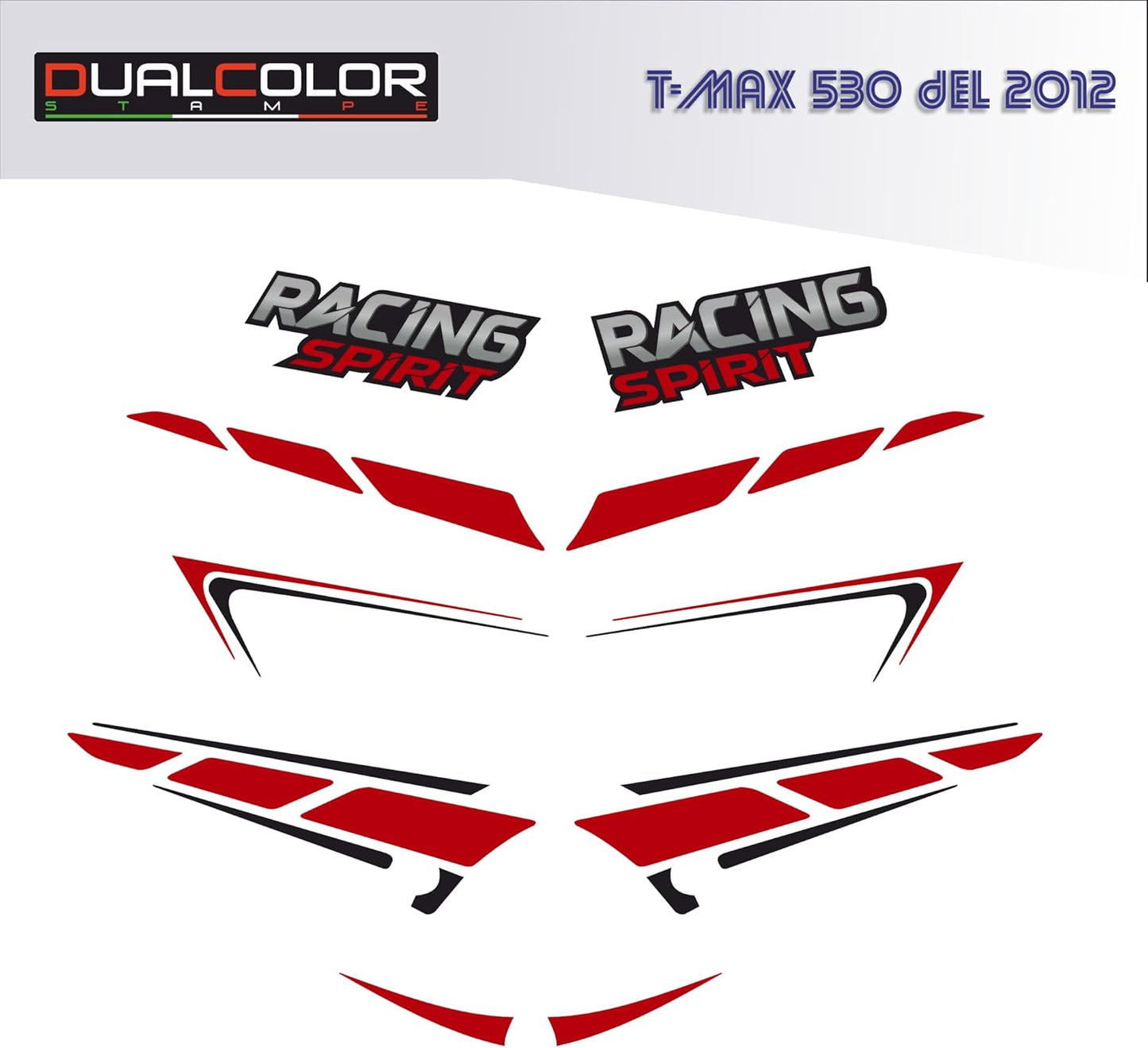 Adesivi Compatibili con Yamaha T‑MAX 530 (2012‑2014) – Kit Stickers Rosso/Nero Stile Racing – Modello M0352