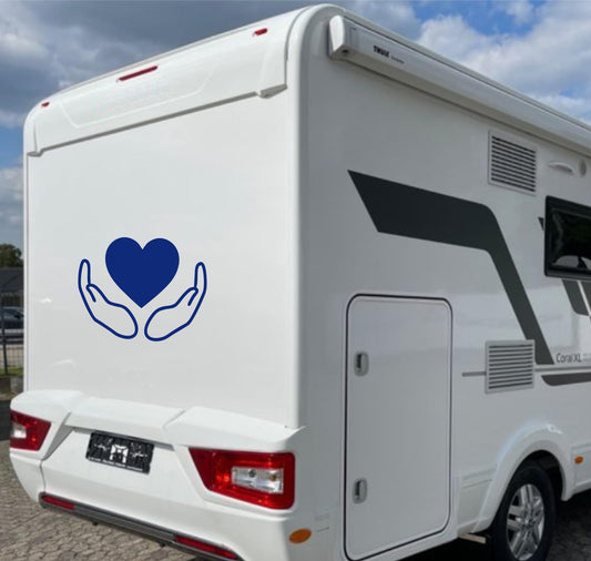 Adesivo sticker camper frase frasi CUORE mani -caravan roulotte- accessori grafiche fiancata scegli colore cod. 0427 (cm 56 x 43,5)