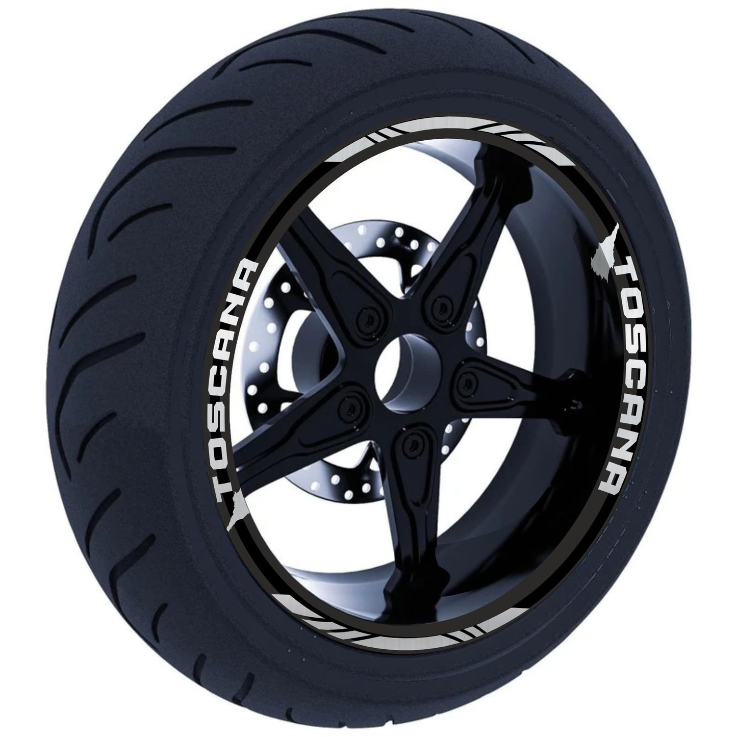 DualColorStampe Stickers Adesivi Set Completo di Cerchi Strisce per Moto per 2 Ruote da 17'' pollici strips Design Racing regione TOSCANA D0120