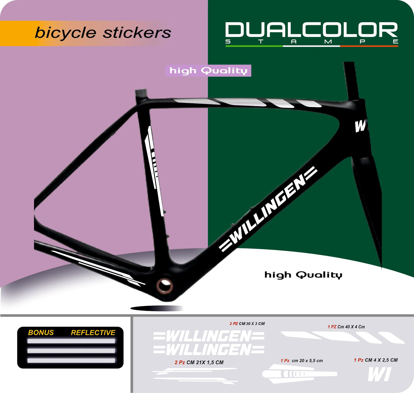 Set 7 Adesivi Stickers Decal Telaio Bici Bicicletta Kit adesivi telaio MTB BDC Universale Protezione WILLINGEN COD. B0186