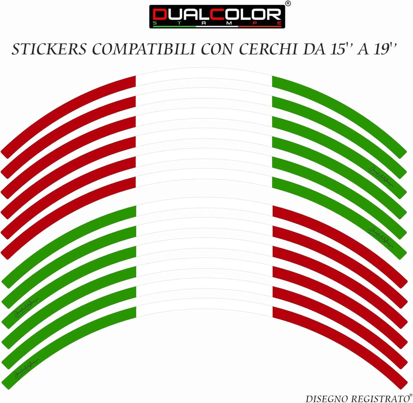 Strisce Cerchi Moto con colori della BANDIERA ITALIANA per 2 Ruote da 15" a 19" Pollici D0152