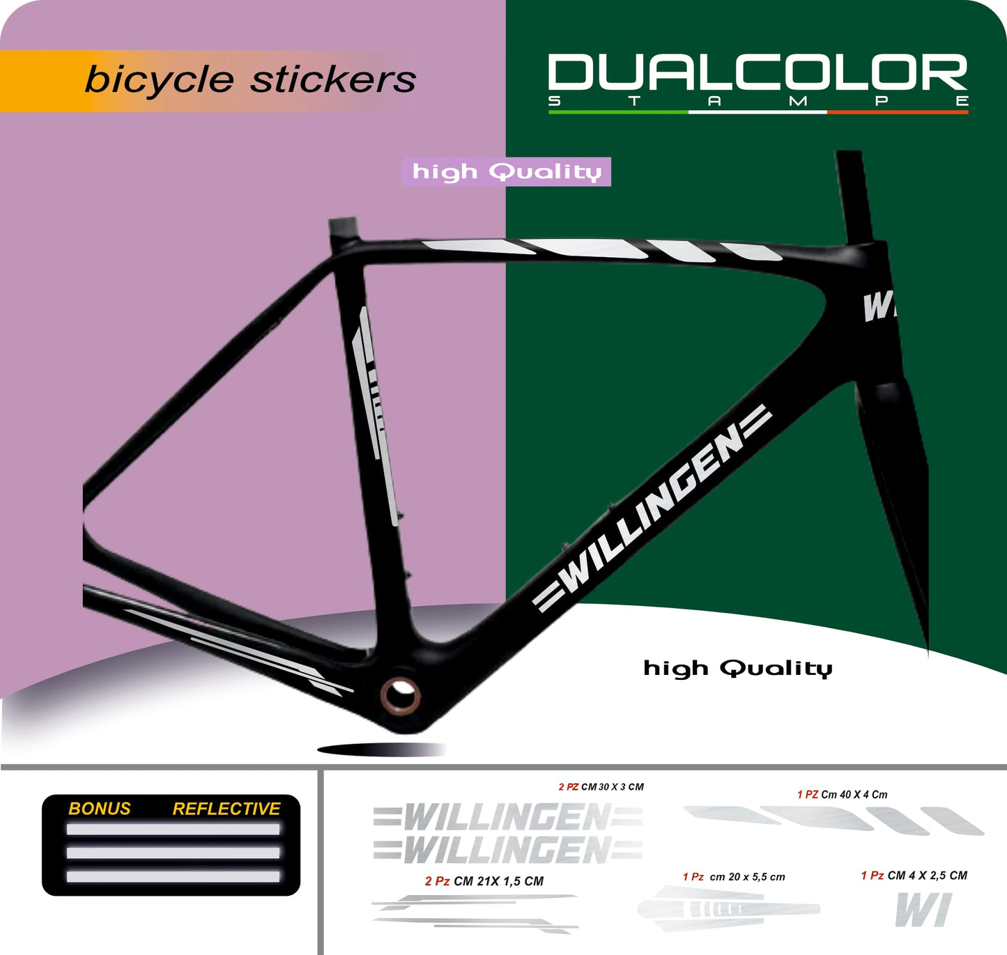 Set 7 Adesivi Stickers Decal Telaio Bici Bicicletta Kit adesivi telaio MTB BDC Universale Protezione WILLINGEN COD. B0186