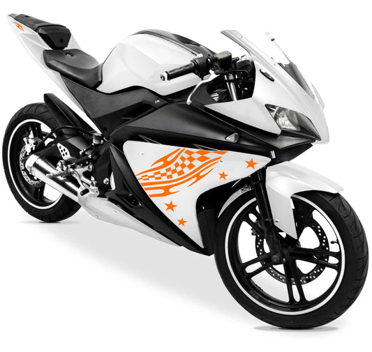 DualColorStampe Adesivi Compatibili con Yamaha YZF-R125 | Sticker Moto Personalizzabili Carena DX-SX Scacchiera Stelle M0126