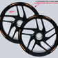 DualColorStampe Strisce Adesive Cerchi Moto 17 Pollici – Set per 2 Ruote – Design Racing Arancione e Nero – Resistenti a Pioggia e Sole – Adesivi Ruote Moto Lucidi – Modello D0136