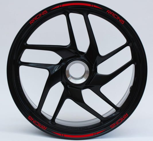 Set di Strisce Cerchi Moto per 2 Ruote da 17" Pollici | Adesivi Ruote Moto | Adesivi Cerchi Moto Resiste a Pioggia e Sole | Design Racing D0133