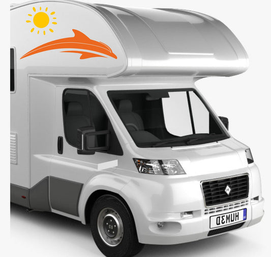 DualColorStampe Adesivi per Camper Compatibili con Adria Arca Bürstner Carthago Chausson Elnagh Hobby Rimor Mobilvetta Mclouis Caravan Motorhome delfini sole roulotte 0387