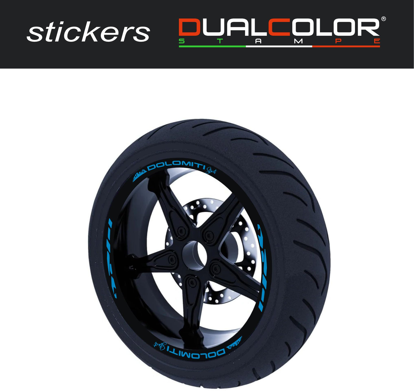 DualColorStampe Stickers Adesivi Set Completo di Cerchi Strisce per Moto per 2 Ruote da 17'' pollici strips Design Racing DOLOMITI D0119